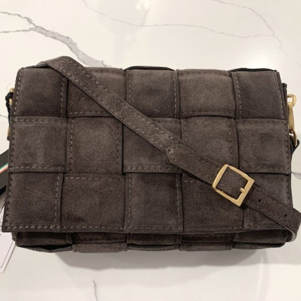 Viola Castellani Suede Padded Weave Crossbody Bag - Dark Brown